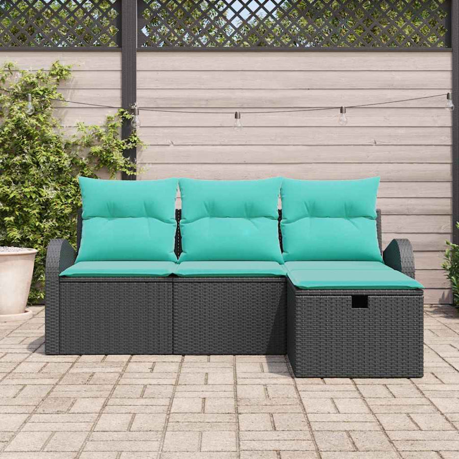 Tuin Sofa Set met kussen met opslag 4 pcs Zwart poly rattan