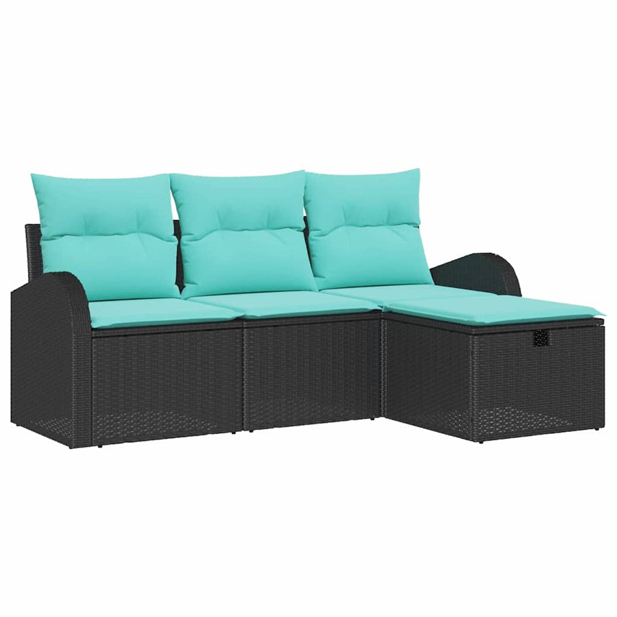 Tuin Sofa Set met kussen met opslag 4 pcs Zwart poly rattan