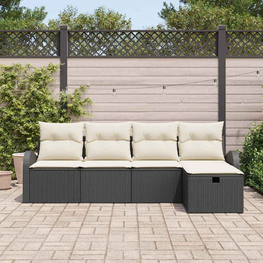 Tuin Sofa Set met kussen met opslag 5 pcs Zwart Poly riet