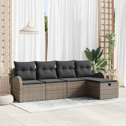 Tuin Sofa Set met kussen met opslag 5 pcs Grijs Poly riet