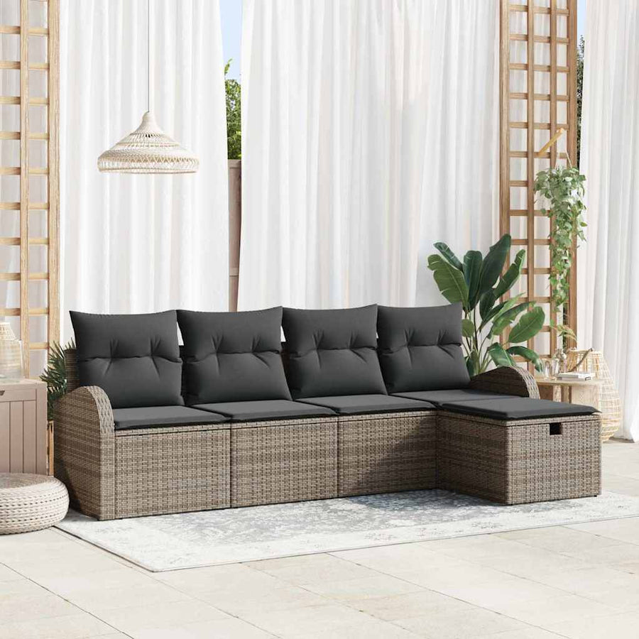 Tuin Sofa Set met kussen met opslag 5 pcs Grijs Poly riet