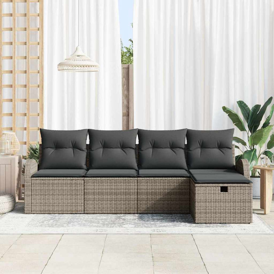Tuin Sofa Set met kussen met opslag 5 pcs Grijs Poly riet
