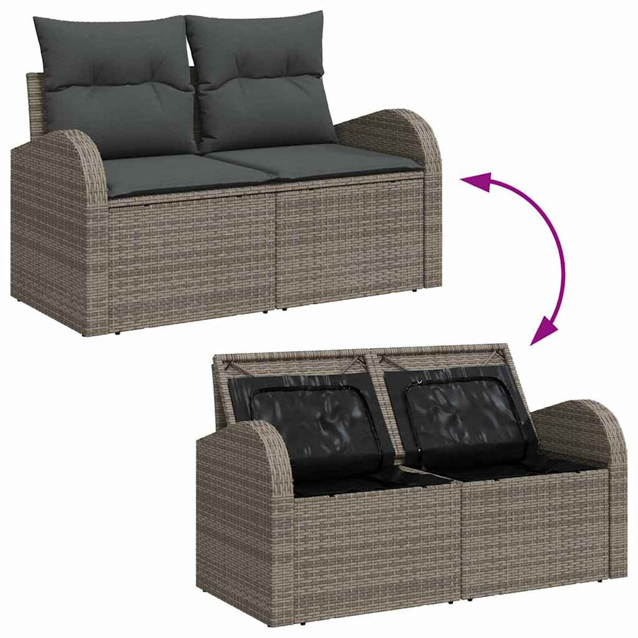 Tuin Sofa Set met kussen met opslag 5 pcs Grijs Poly riet