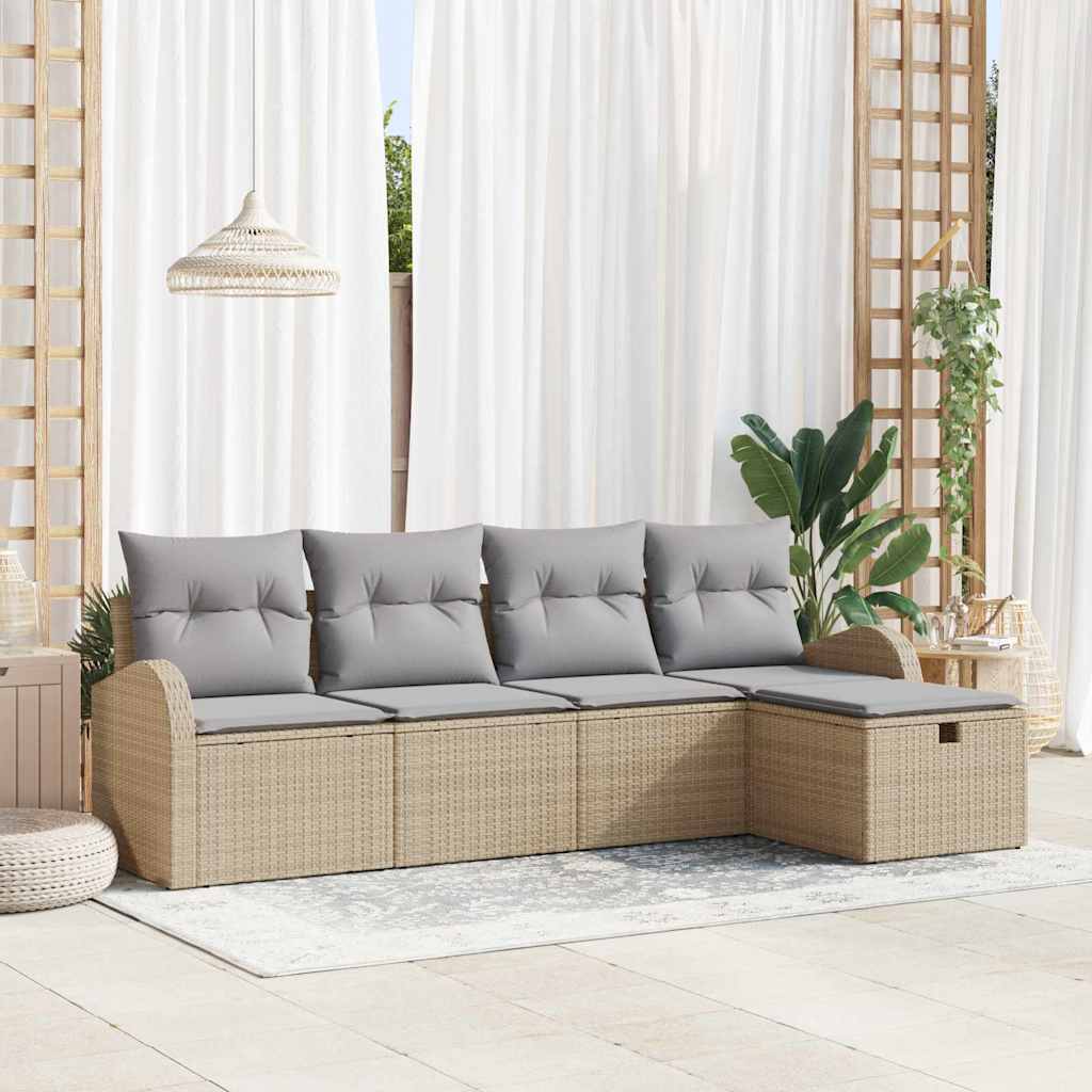 Tuin Sofa Set met kussen met opslag 5 pcs Beige Poly riet