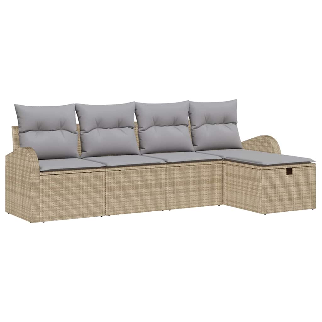 Tuin Sofa Set met kussen met opslag 5 pcs Beige Poly riet