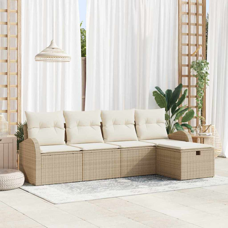 Tuin Sofa Set met kussen met opslag 5 pcs Beige Poly riet