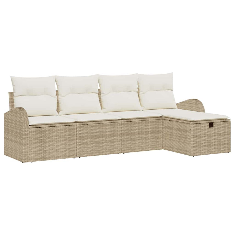 Tuin Sofa Set met kussen met opslag 5 pcs Beige Poly riet