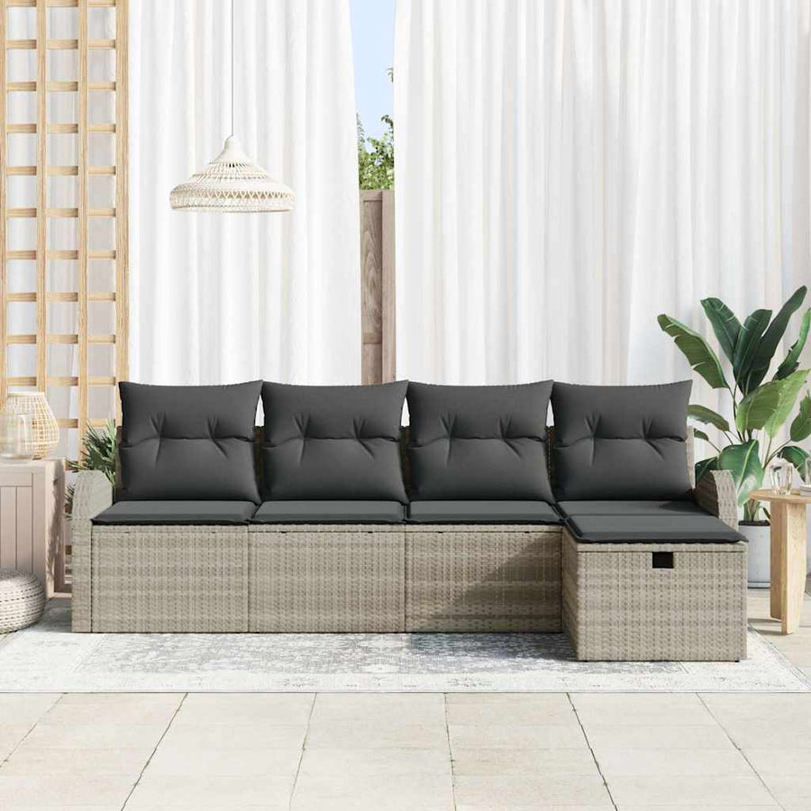 Tuin Sofa Set met kussen met opslag 5 pcs Lichtgrijs Poly riet