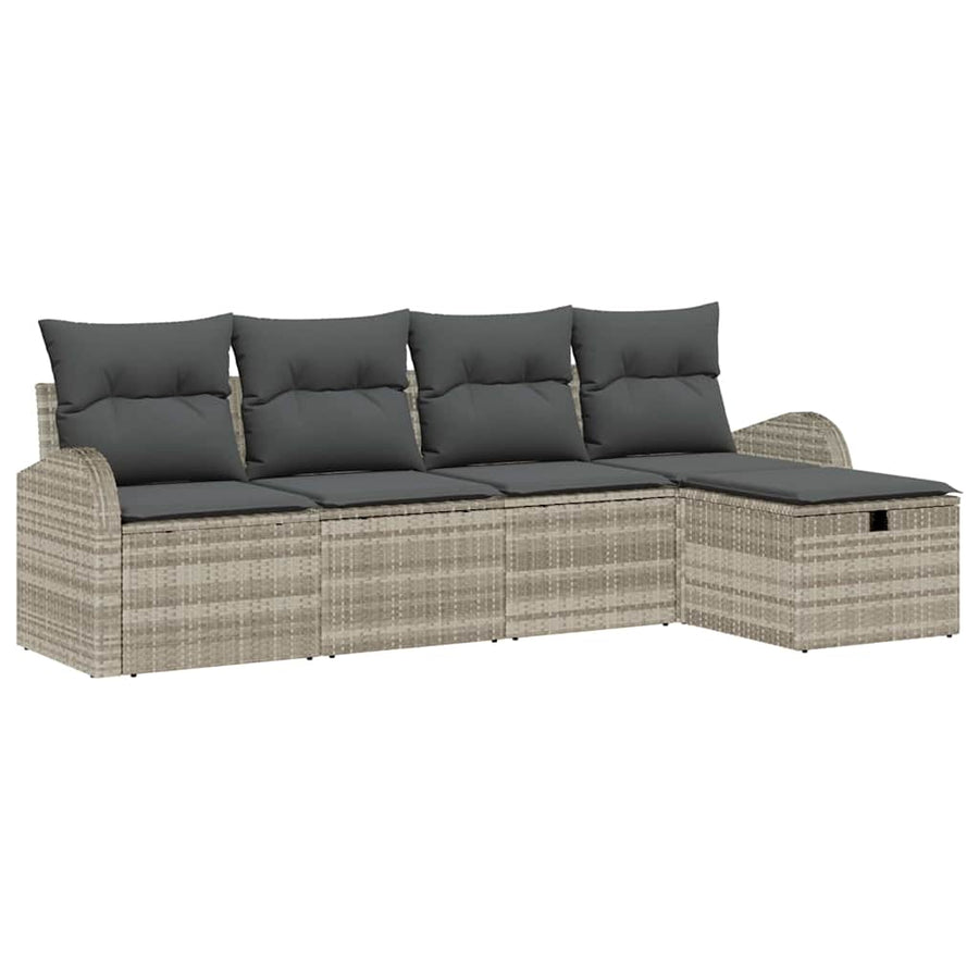 Tuin Sofa Set met kussen met opslag 5 pcs Lichtgrijs Poly riet