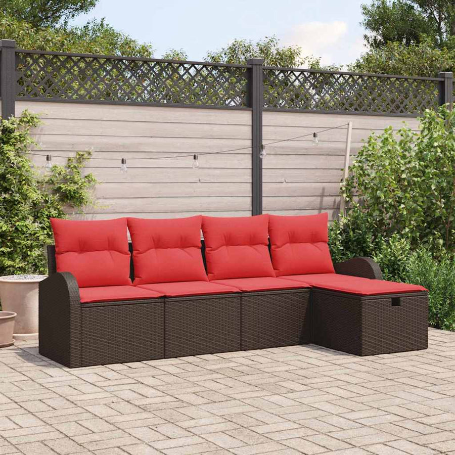 Tuin Sofa Set met kussen met opslag 5 pcs Bruin poly rattan