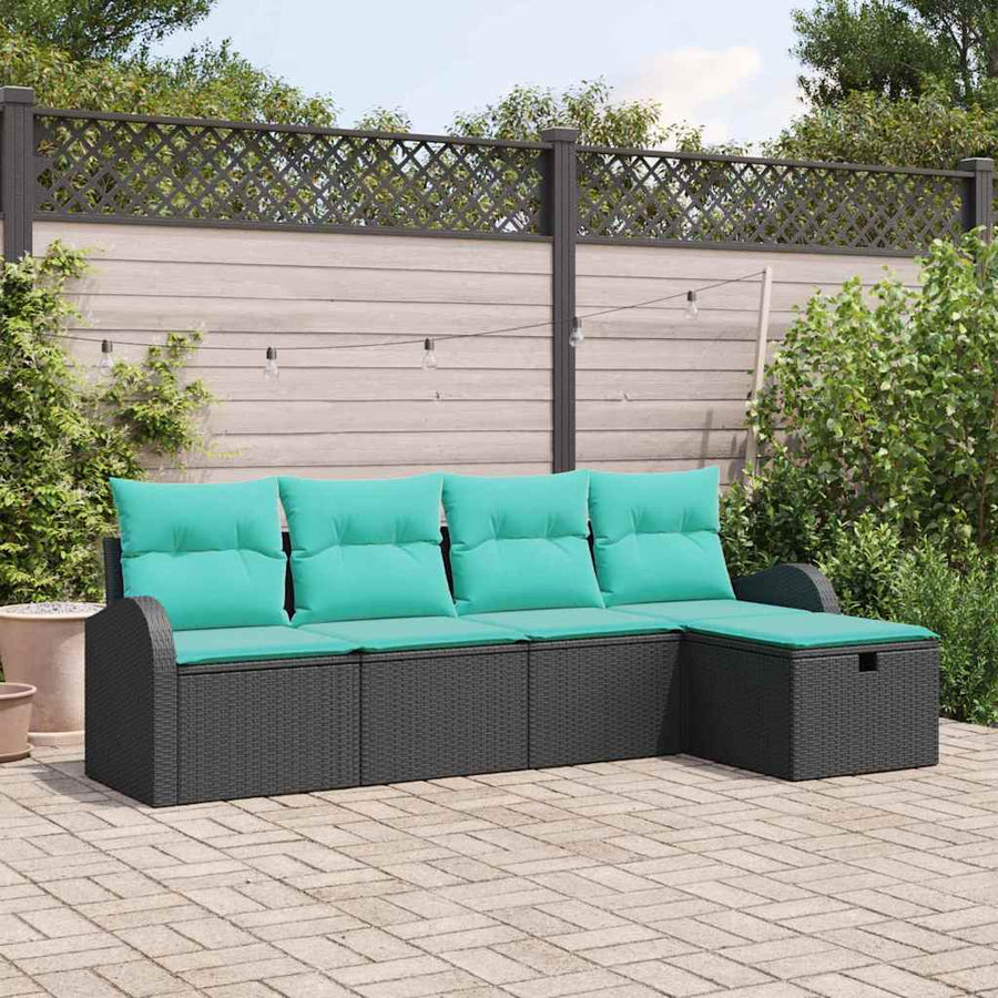 Tuin Sofa Set met kussen met opslag 5 pcs Zwart Poly riet