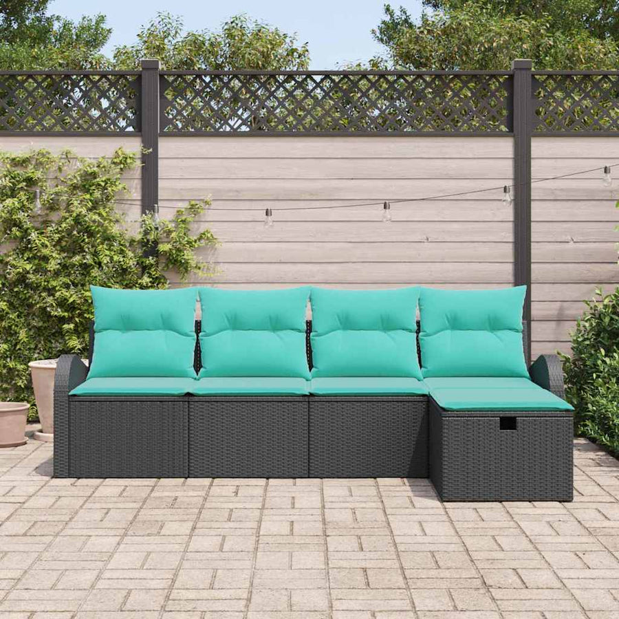 Tuin Sofa Set met kussen met opslag 5 pcs Zwart Poly riet