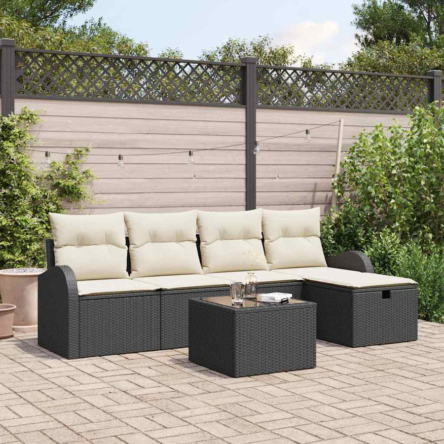 Tuin Sofa Set met kussen met opslag 6 pcs Zwart Poly riet