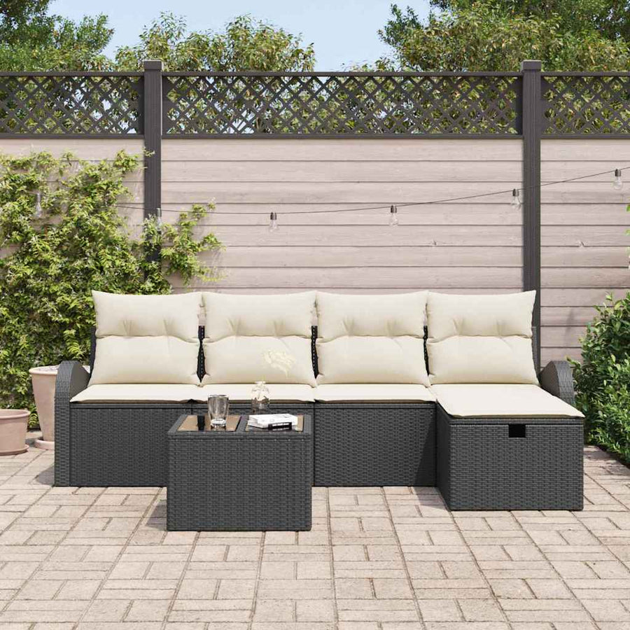 Tuin Sofa Set met kussen met opslag 6 pcs Zwart Poly riet