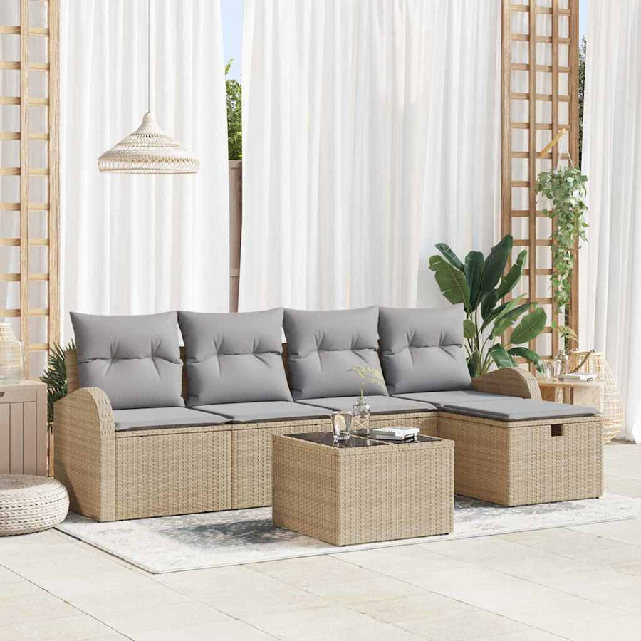 Tuin Sofa Set met kussen met opslag 6 pcs Beige Poly riet
