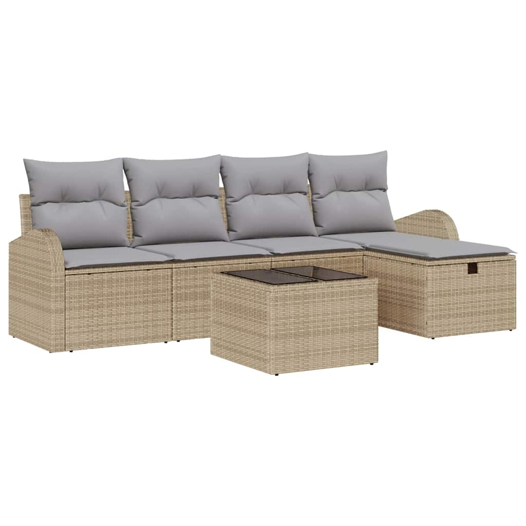 Tuin Sofa Set met kussen met opslag 6 pcs Beige Poly riet