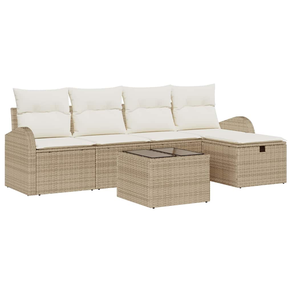 Tuin Sofa Set met kussen met opslag 6 pcs Beige Poly riet