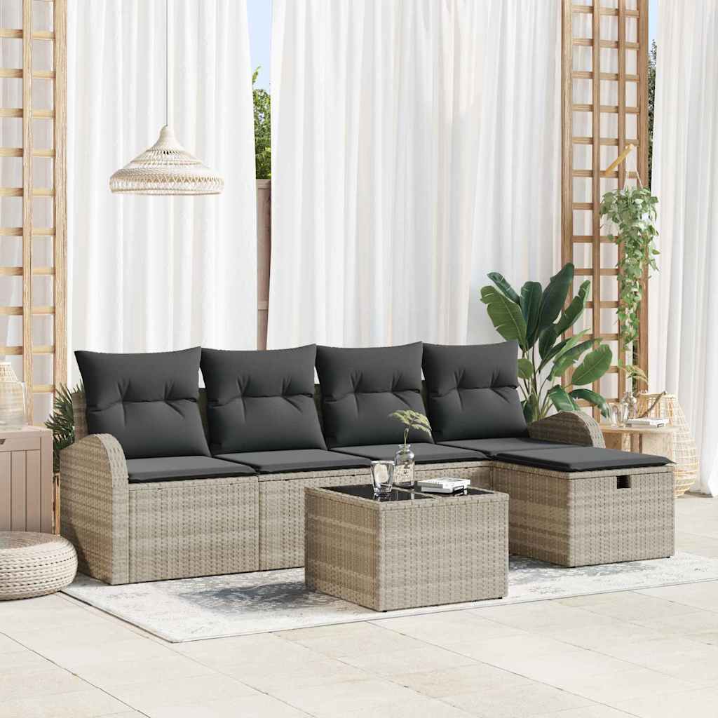 Tuin Sofa Set met kussen met opslag 6 pcs Lichtgrijs Poly riet