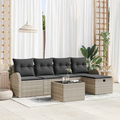 Tuin Sofa Set met kussen met opslag 6 pcs Lichtgrijs Poly riet