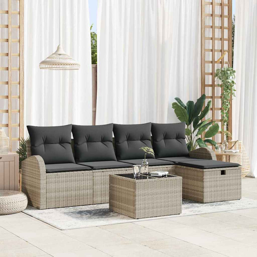 Tuin Sofa Set met kussen met opslag 6 pcs Lichtgrijs Poly riet