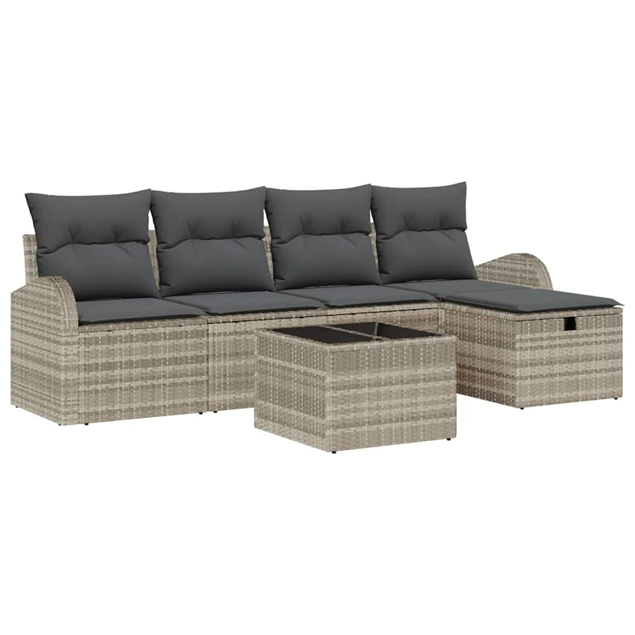 Tuin Sofa Set met kussen met opslag 6 pcs Lichtgrijs Poly riet