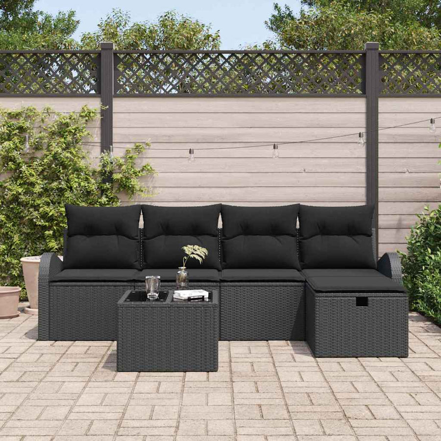 Tuin Sofa Set met kussen met opslag 6 pcs Zwart Poly riet