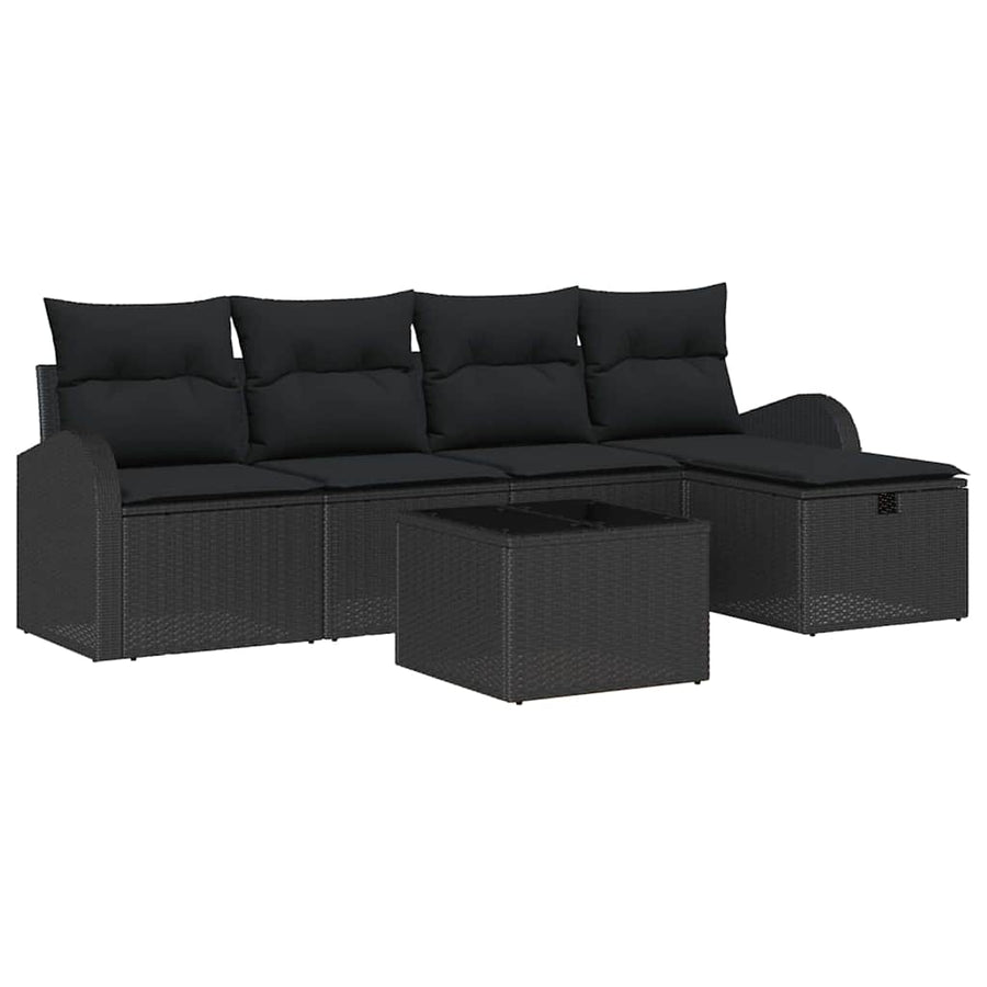 Tuin Sofa Set met kussen met opslag 6 pcs Zwart Poly riet