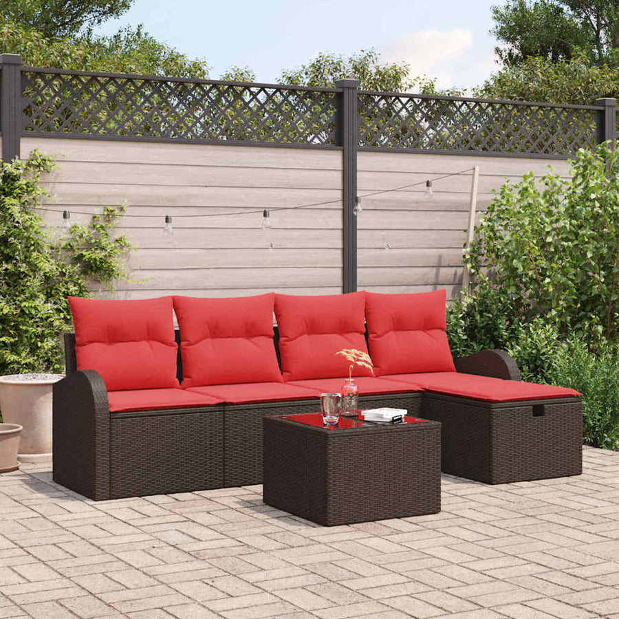 Tuin Sofa Set met kussen met opslag 6 pcs Bruin poly rattan