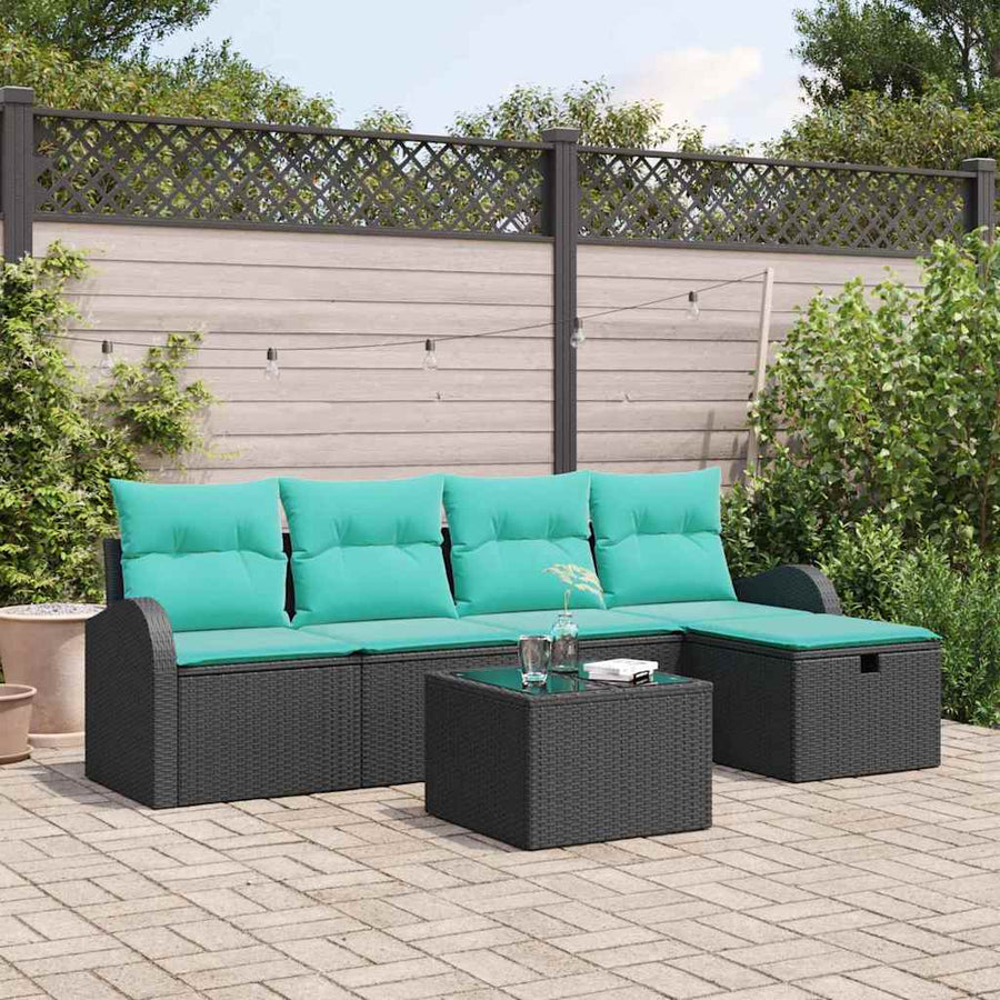 Tuin Sofa Set met kussen met opslag 6 pcs Zwart Poly riet