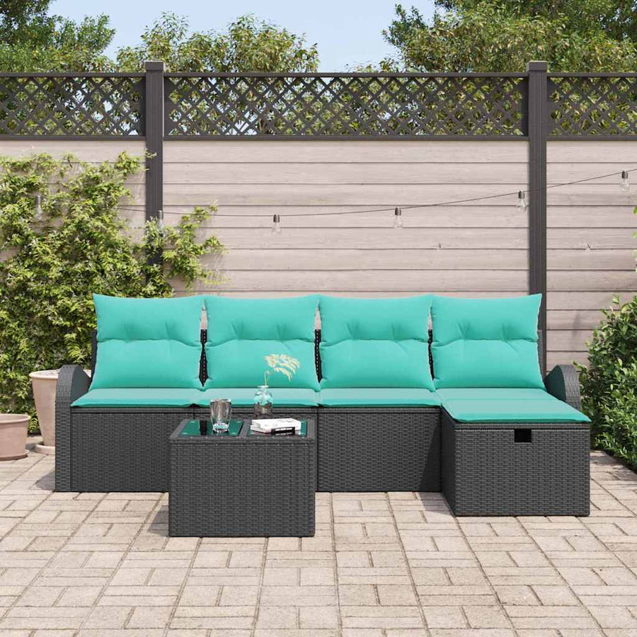 Tuin Sofa Set met kussen met opslag 6 pcs Zwart Poly riet