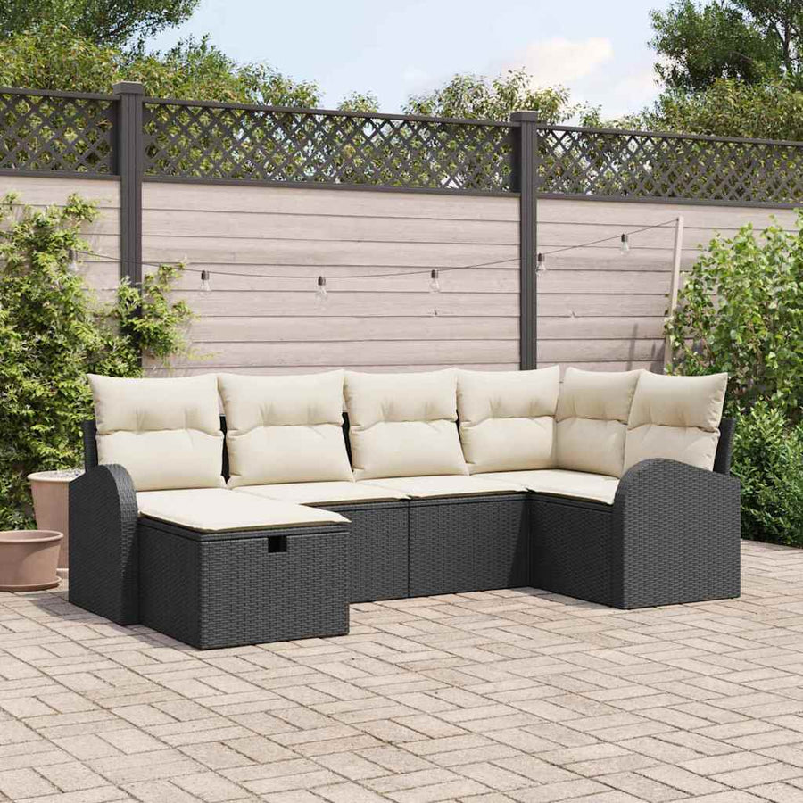 Tuin Sofa Set met kussen met opslag 6 pcs Zwart Poly riet
