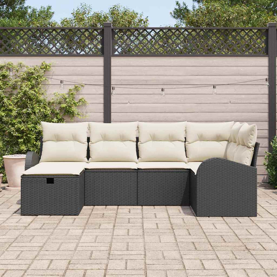 Tuin Sofa Set met kussen met opslag 6 pcs Zwart Poly riet