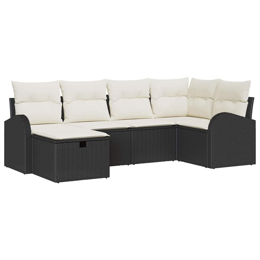 Tuin Sofa Set met kussen met opslag 6 pcs Zwart Poly riet