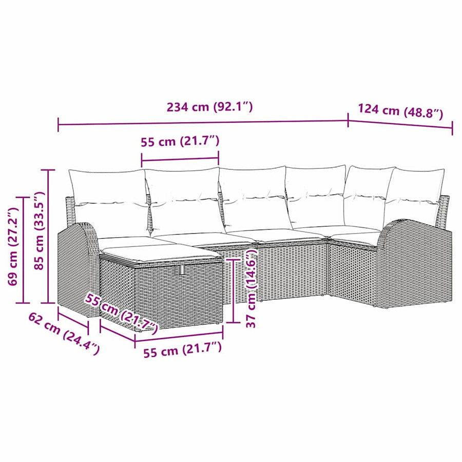 Tuin Sofa Set met kussen met opslag 6 pcs Zwart Poly riet