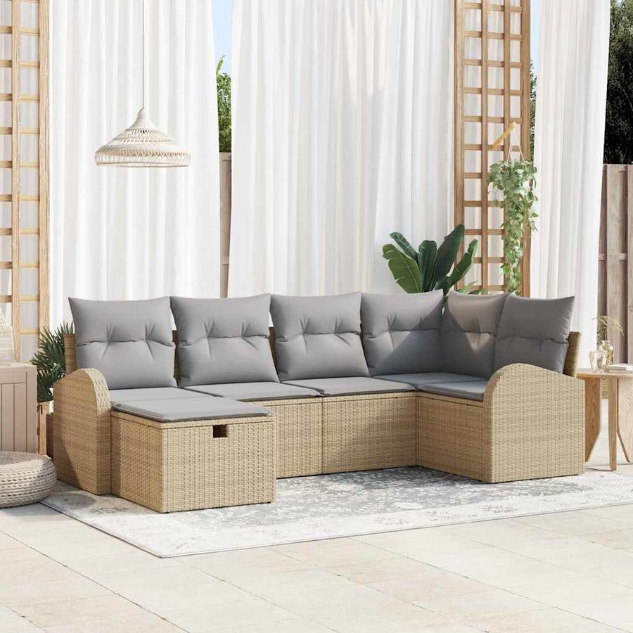 Tuin Sofa Set met kussen met opslag 6 pcs Beige Poly riet