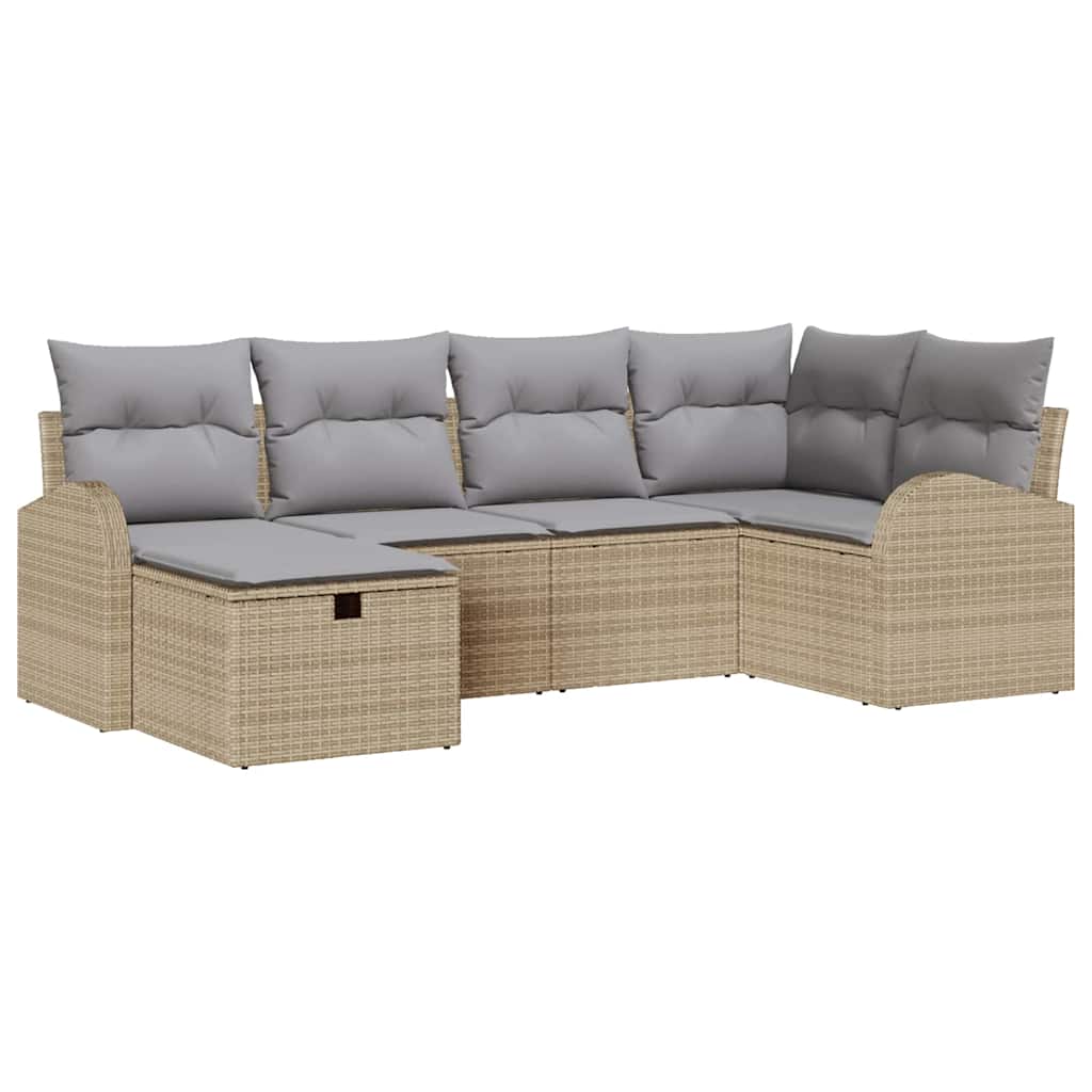 Tuin Sofa Set met kussen met opslag 6 pcs Beige Poly riet