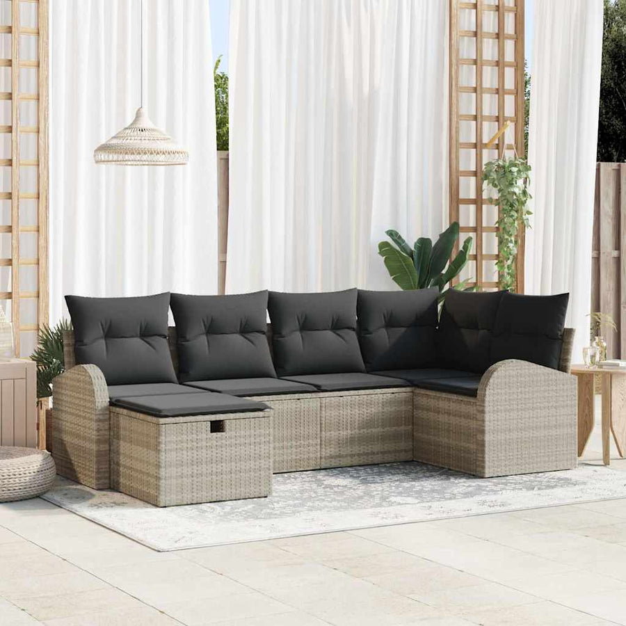 Tuin Sofa Set met kussen met opslag 6 pcs Lichtgrijs Poly riet