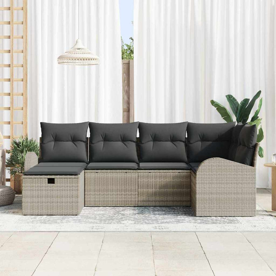 Tuin Sofa Set met kussen met opslag 6 pcs Lichtgrijs Poly riet