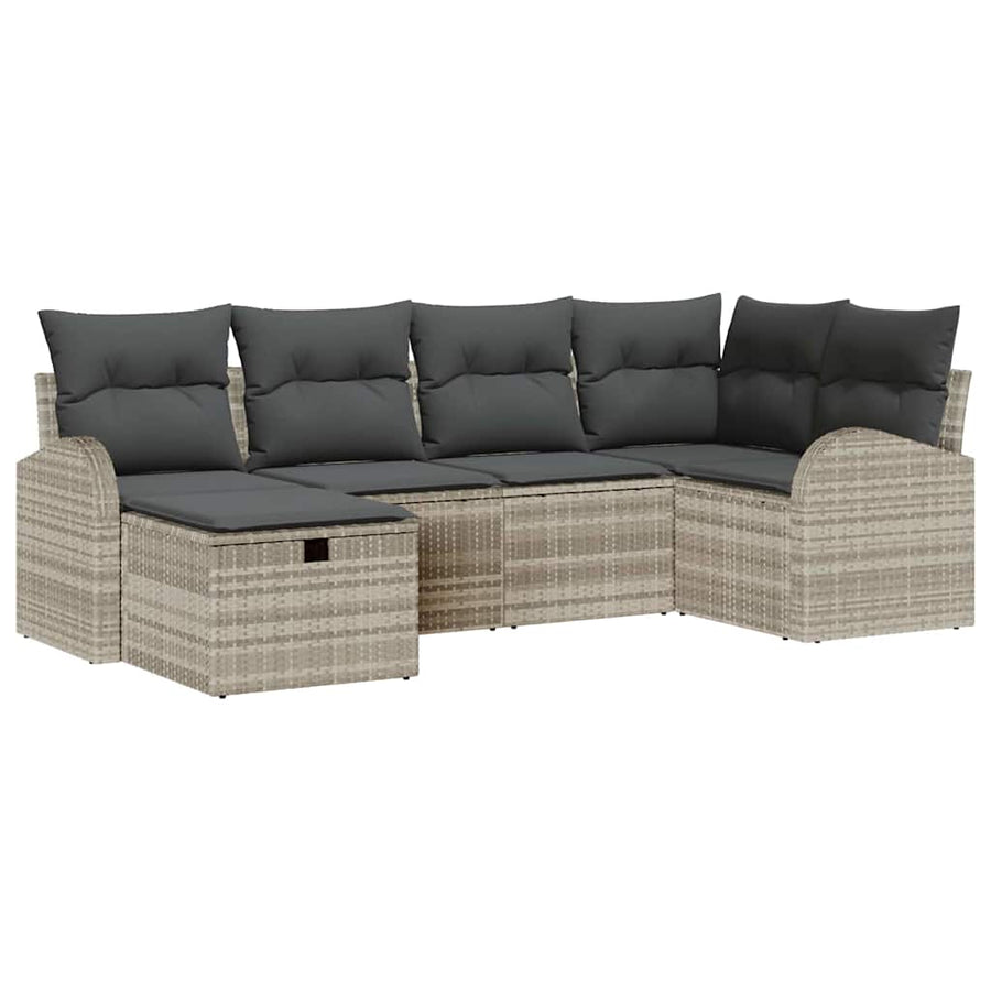 Tuin Sofa Set met kussen met opslag 6 pcs Lichtgrijs Poly riet