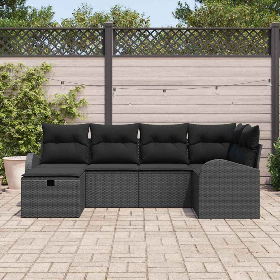 Tuin Sofa Set met kussen met opslag 6 pcs Zwart Poly riet