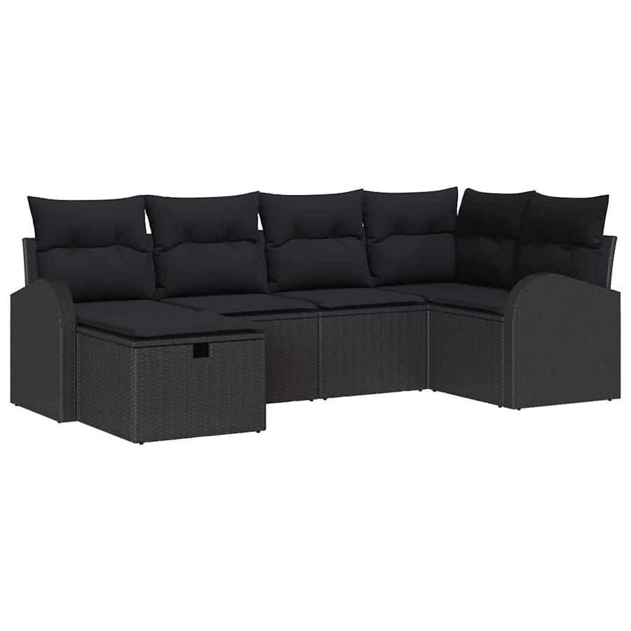 Tuin Sofa Set met kussen met opslag 6 pcs Zwart Poly riet