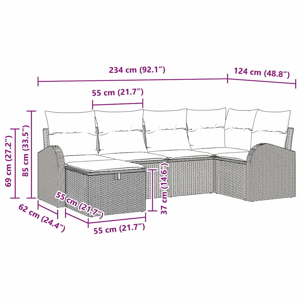 Tuin Sofa Set met kussen met opslag 6 pcs Zwart Poly riet