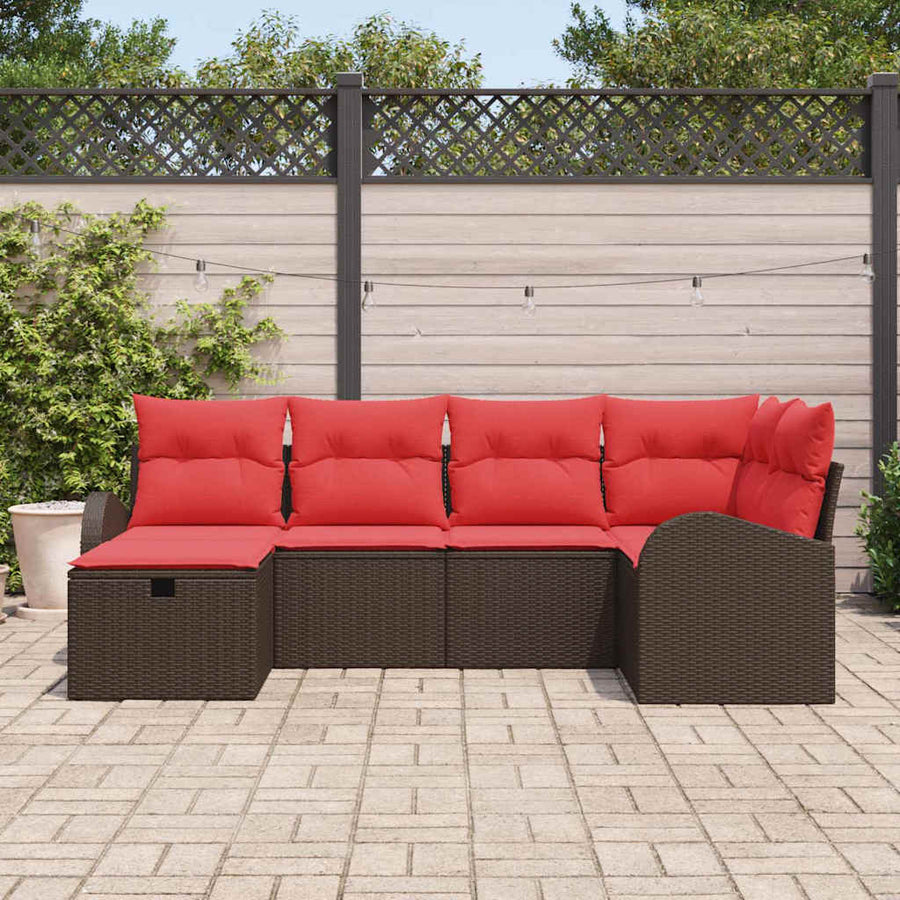 Tuin Sofa Set met kussen met opslag 6 pcs Bruin poly rattan