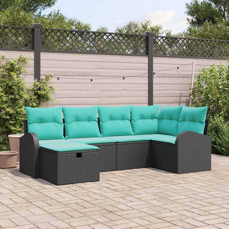 Tuin Sofa Set met kussen met opslag 6 pcs Zwart poly rattan