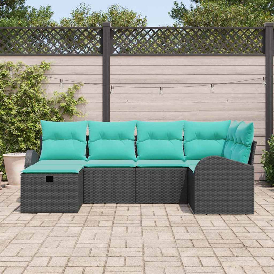Tuin Sofa Set met kussen met opslag 6 pcs Zwart poly rattan