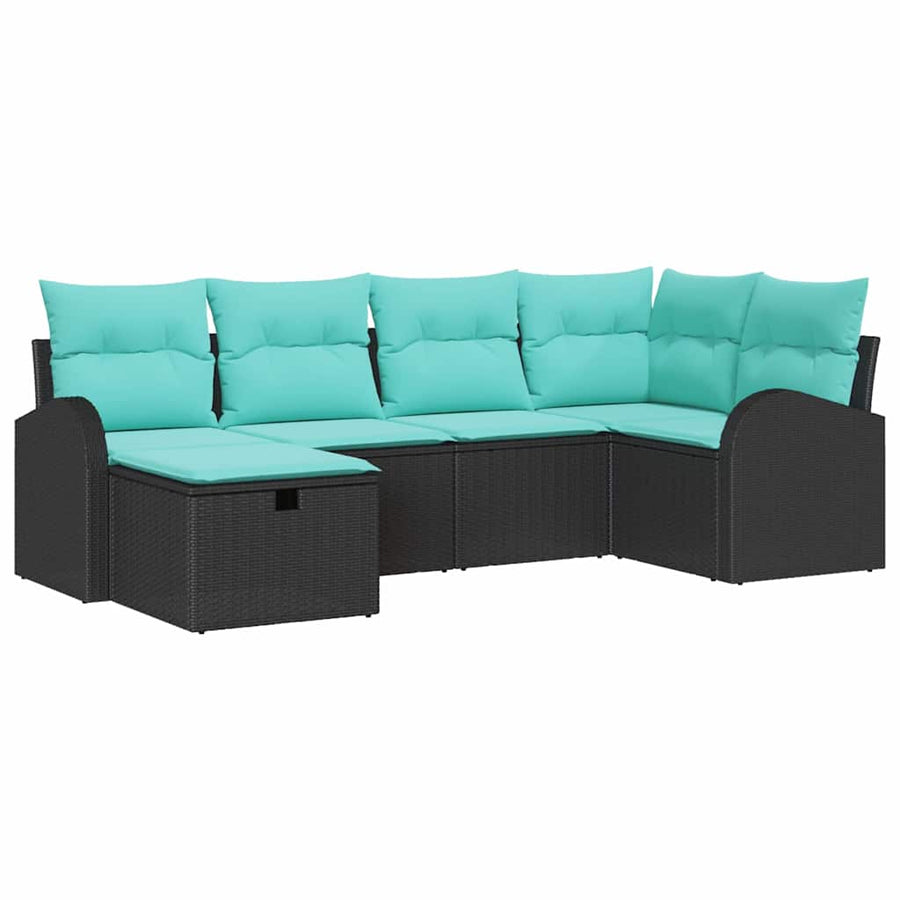 Tuin Sofa Set met kussen met opslag 6 pcs Zwart poly rattan