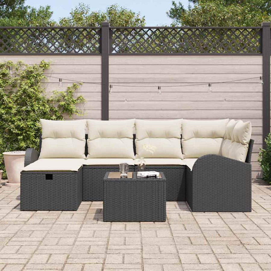 Tuin Sofa Set met kussen met opslag 7 pcs Zwart Poly riet