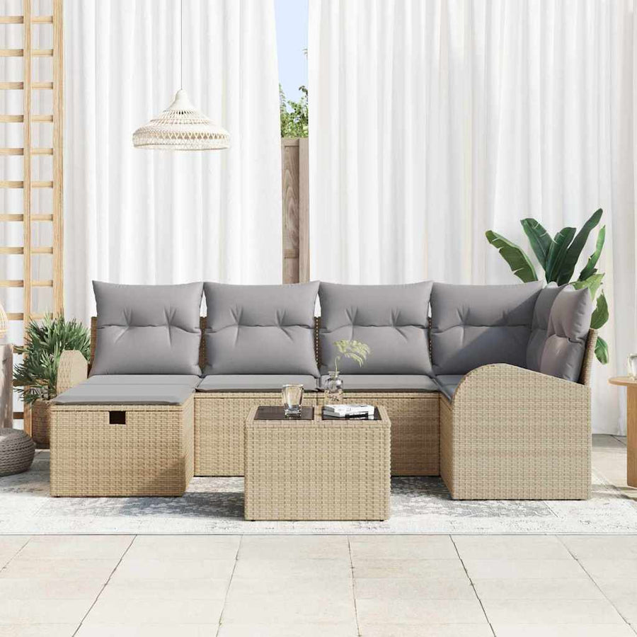 Tuin Sofa Set met kussen met opslag 7 pcs Beige Poly riet