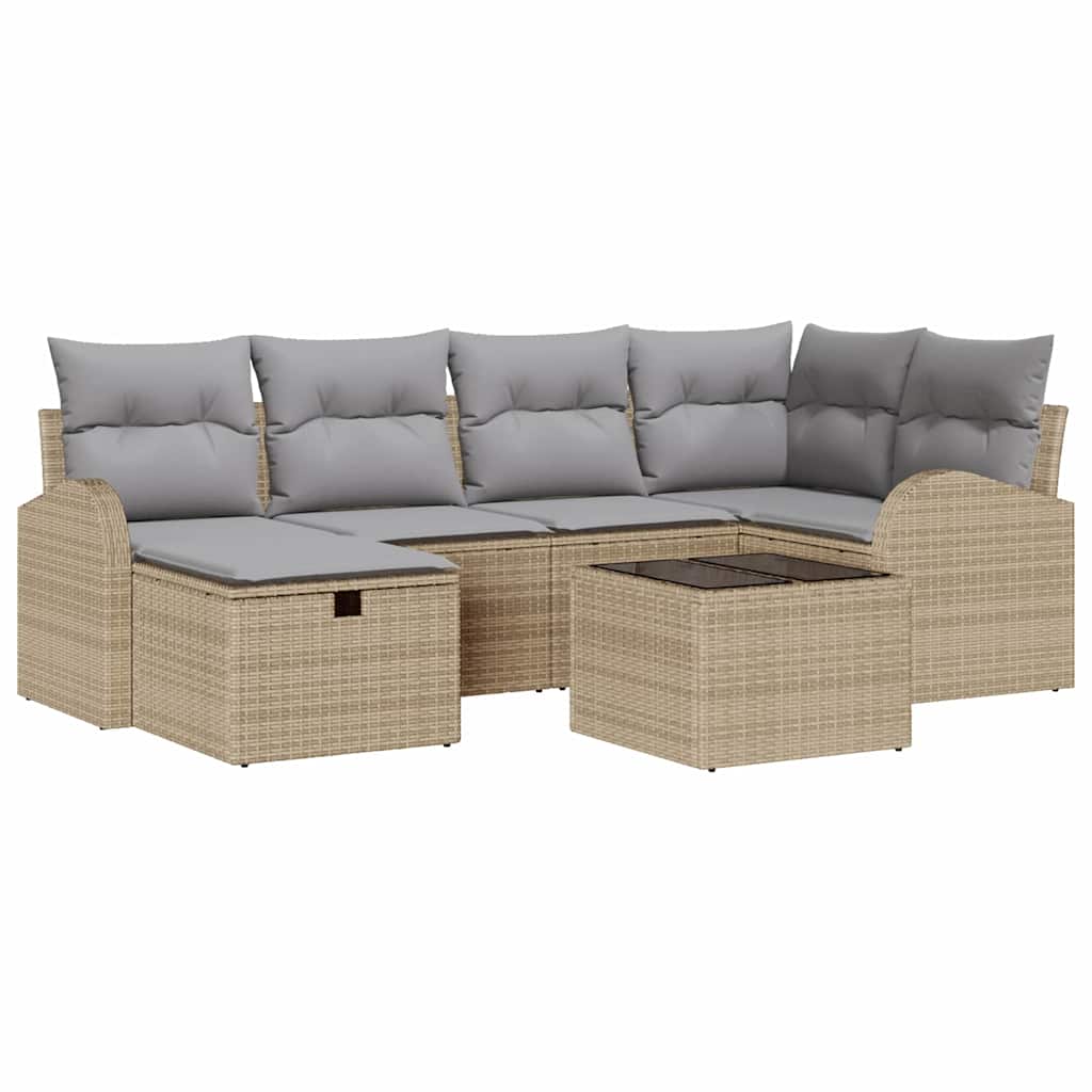 Tuin Sofa Set met kussen met opslag 7 pcs Beige Poly riet