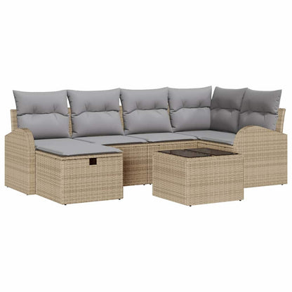 Tuin Sofa Set met kussen met opslag 7 pcs Beige Poly riet